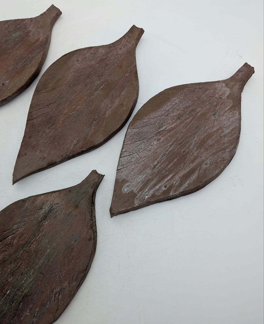 藤原陶臣 備前焼 葉皿5客 共箱 食器 菓子皿 菓子器 取り皿 銘々皿 緋襷