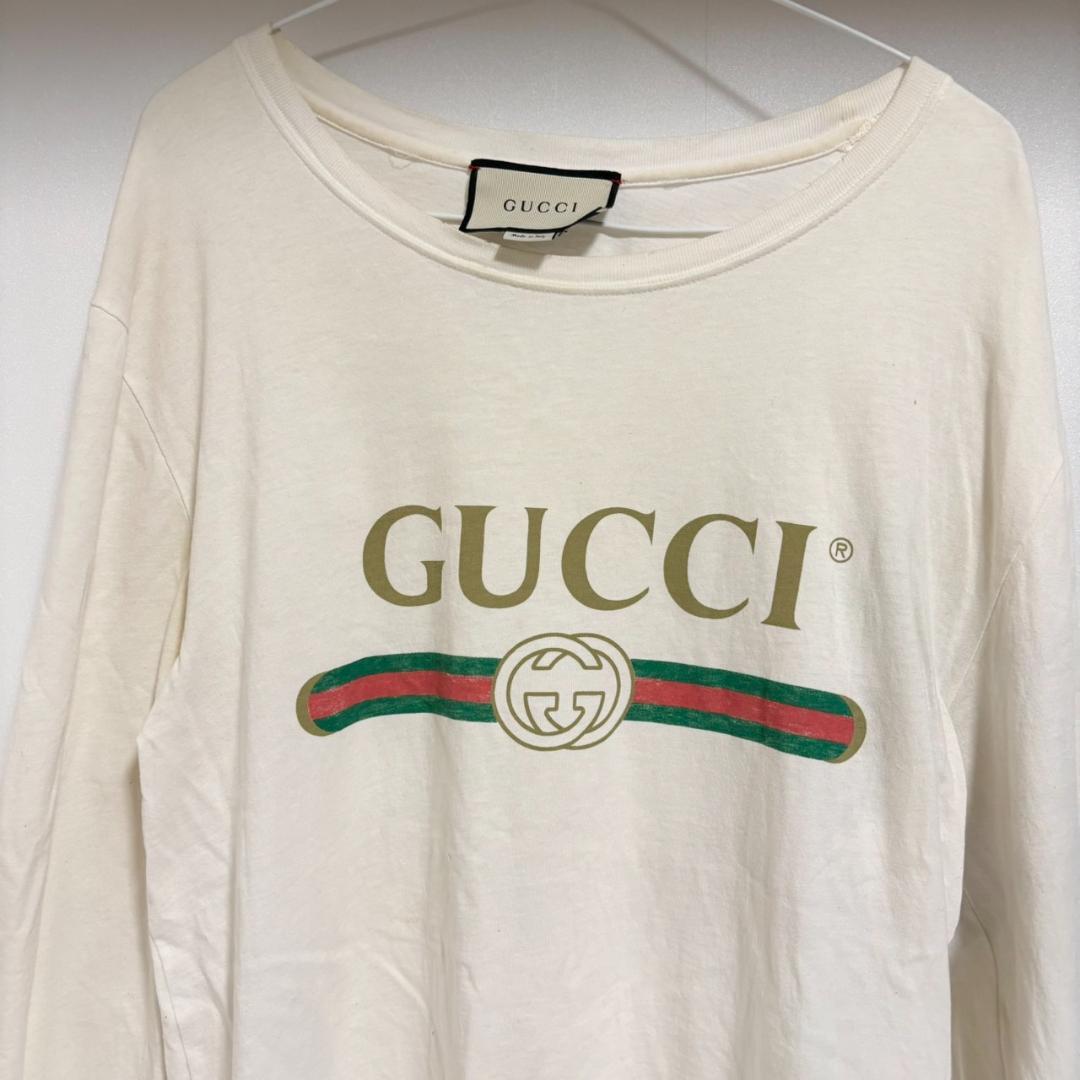 【ランクC】GUCCI オールドロゴ ドラゴン刺繍 ロンT Mサイズ メンズ