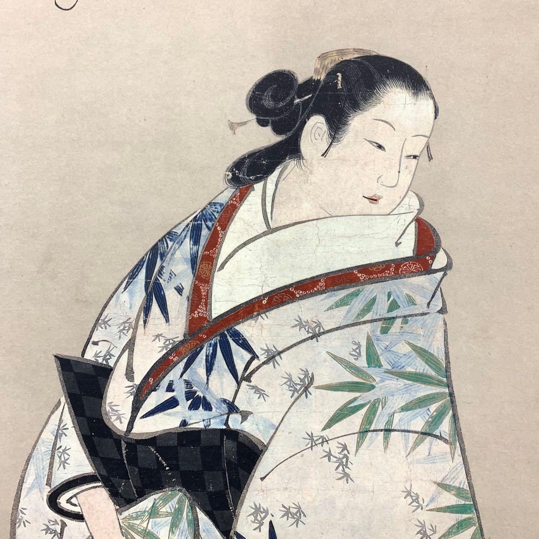 掛軸 宮川長春 美人図 木箱 工芸 解説書 茶掛 茶道具 和装 着物 5-24