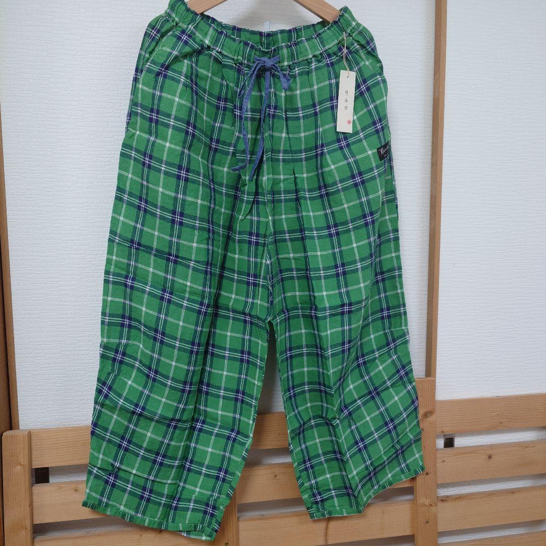 新品　快晴堂タータンチェックエバーグリーン ふわふわタックパンツ