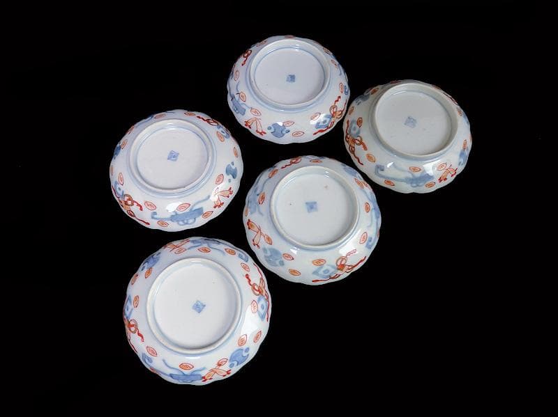 古伊万里　金襴手　牡丹に松竹梅の図　４寸皿　５枚　C782AS-CFj