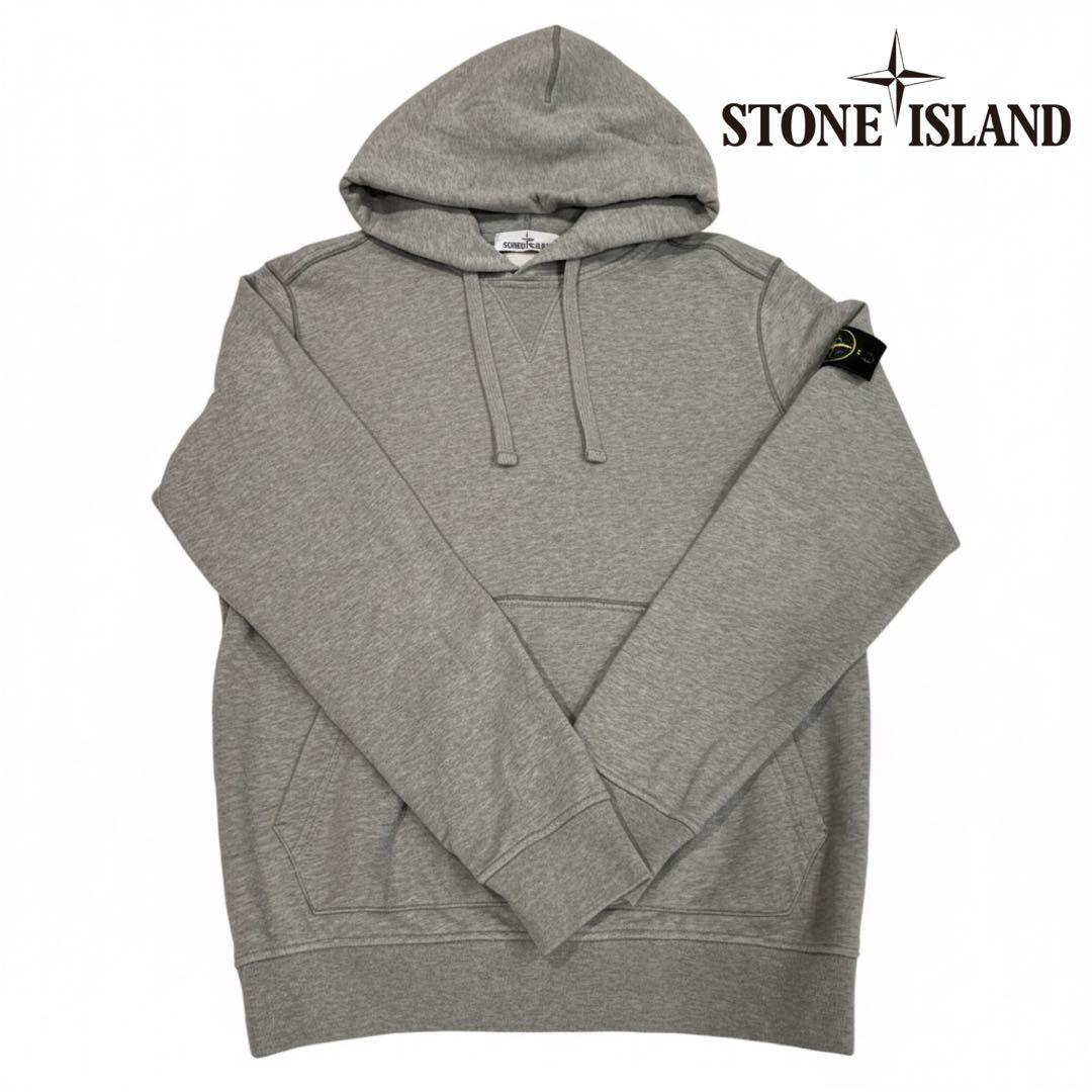 【美品】STONE  ロゴパッチ付きスウェットパーカー グレー XL