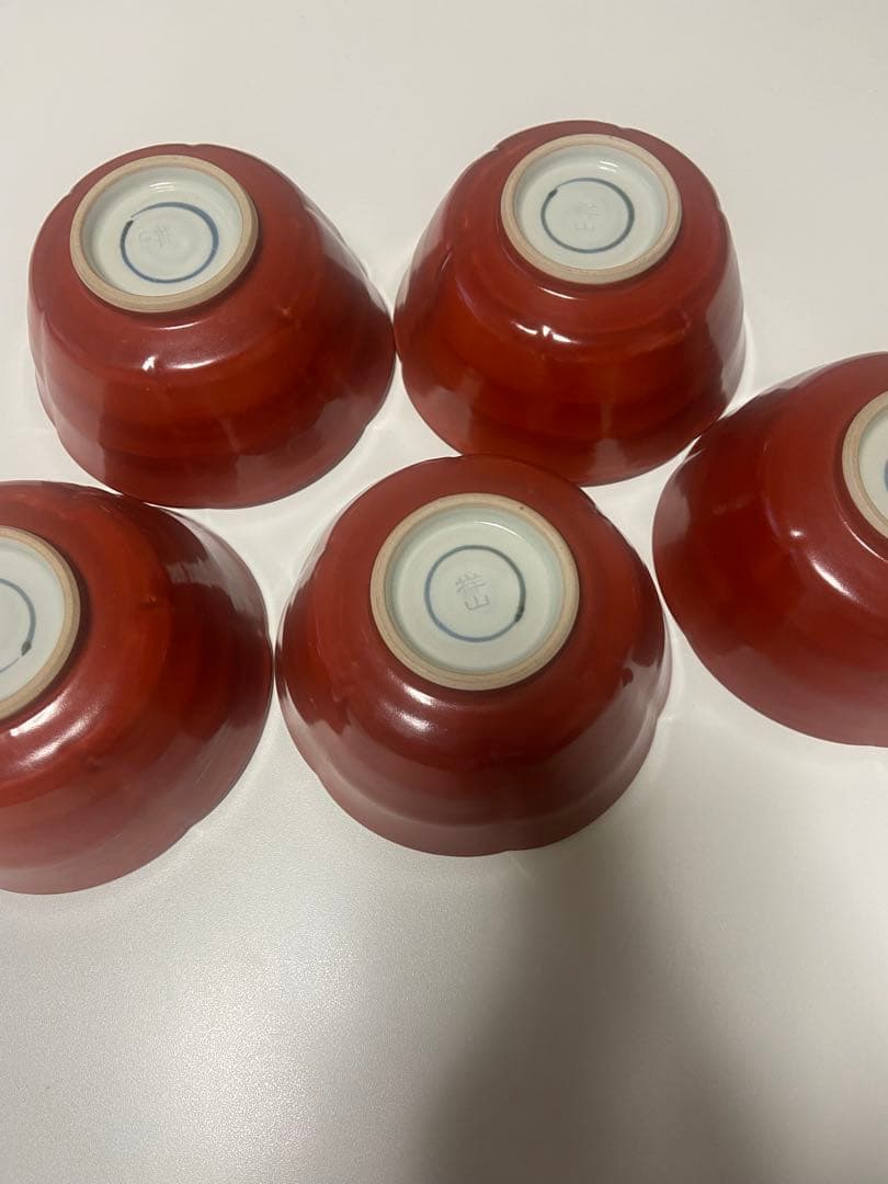 【大福】祥山 (造) 魯山人写 染付牡丹金彩赤絵鉢 5客揃