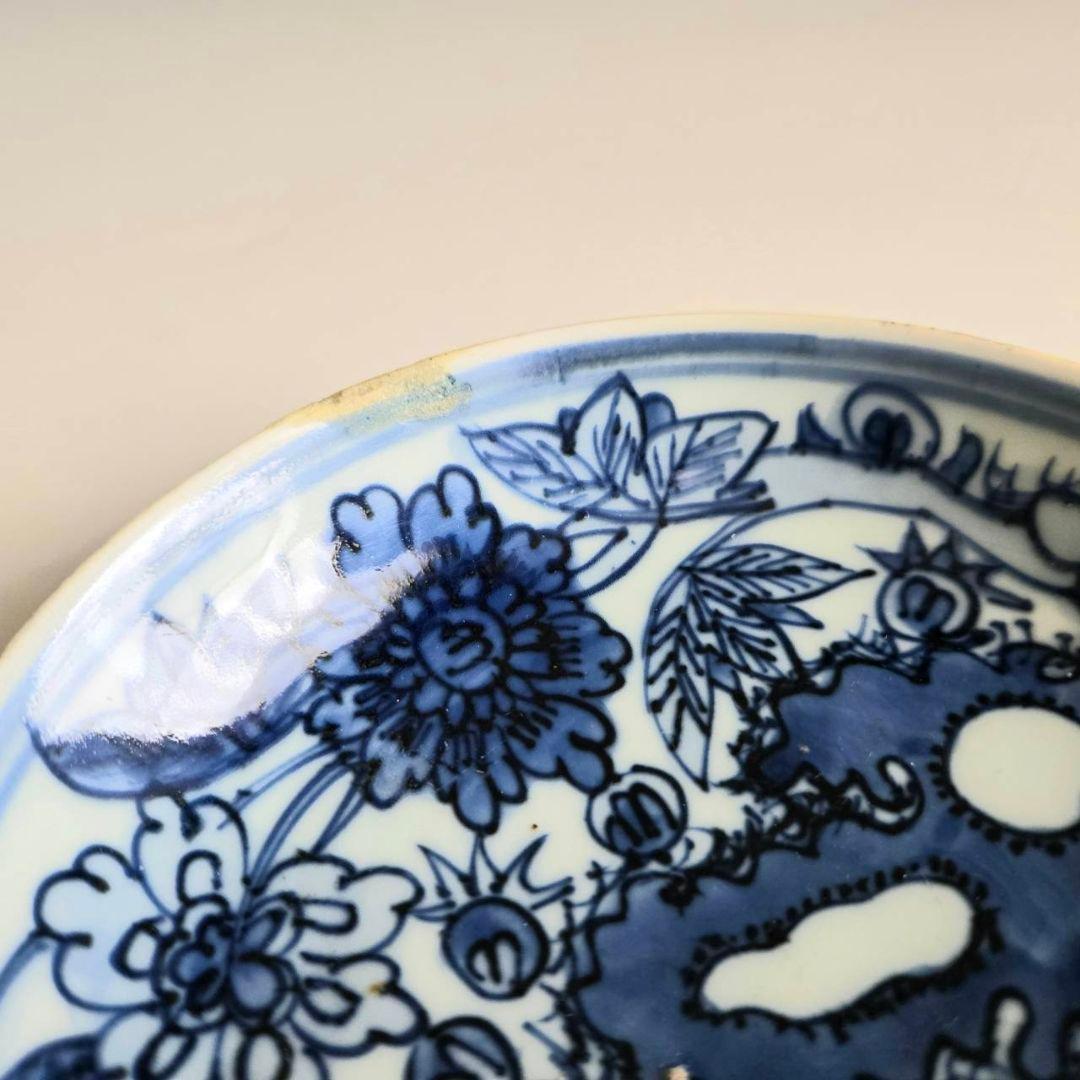 M-1238 中国明染付菊紋様　4寸皿　古染付