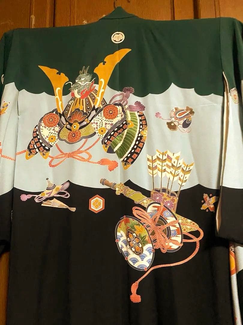 男児　5 歳　七五三　正絹　ちりめん着物　ビンテージ　京都 羽織+着物セット