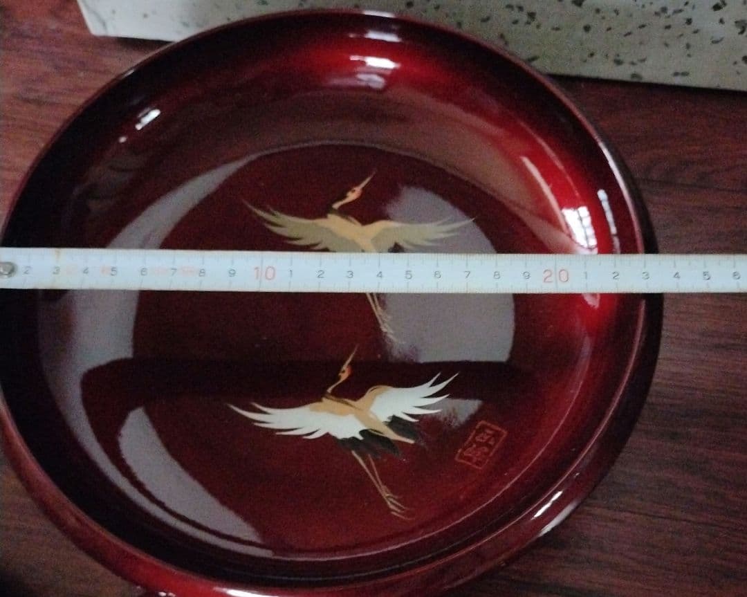 レトロ　ヴィンテージ　手書き蒔絵　鶴　奥州仙台玉虫ぬり　漆塗り　漆器　菓子器