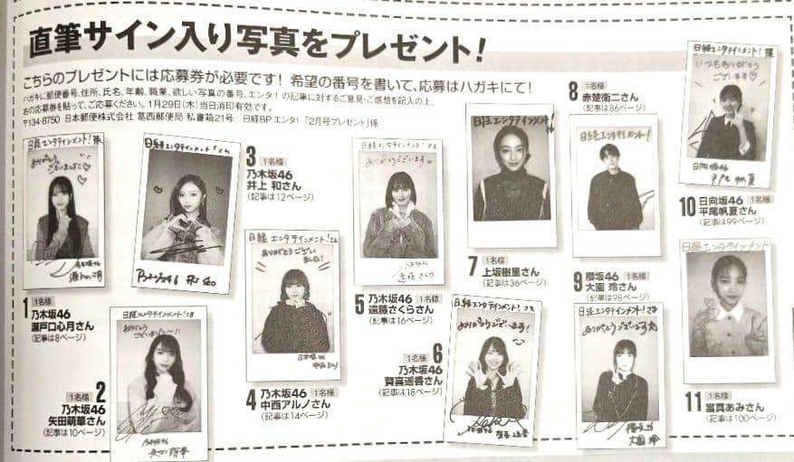 【チェキ 応募券 ②枚】日経エンタテインメント 2026年 2月号★