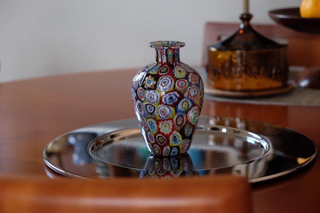 ベネチアンガラス ミルフィオリ ガラス 花瓶 ムラノ プレート フラワーベース