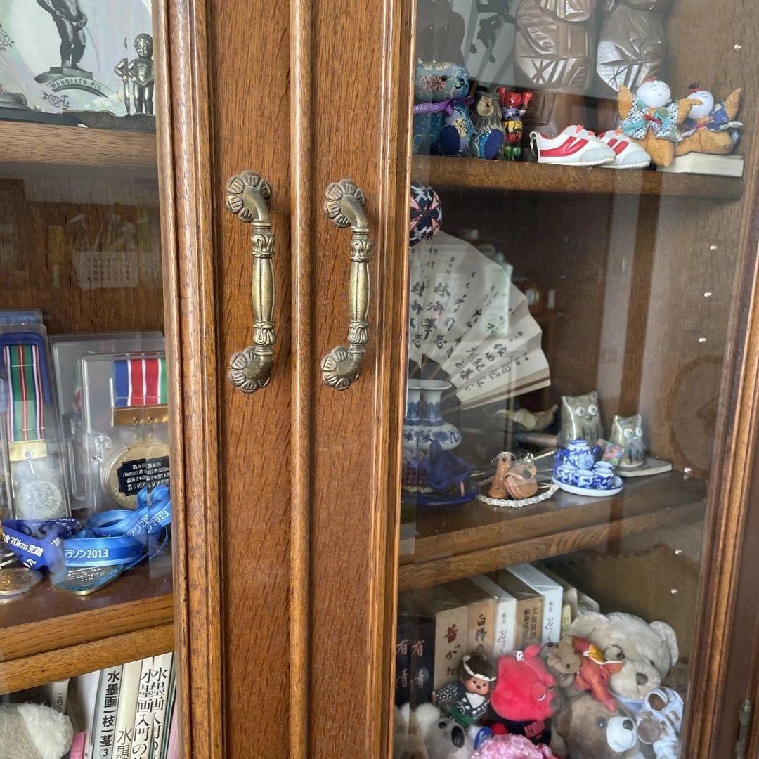 アンティーク　木製ガラス扉キャビネット　本棚　飾り棚　箪笥　書棚　昭和レトロ