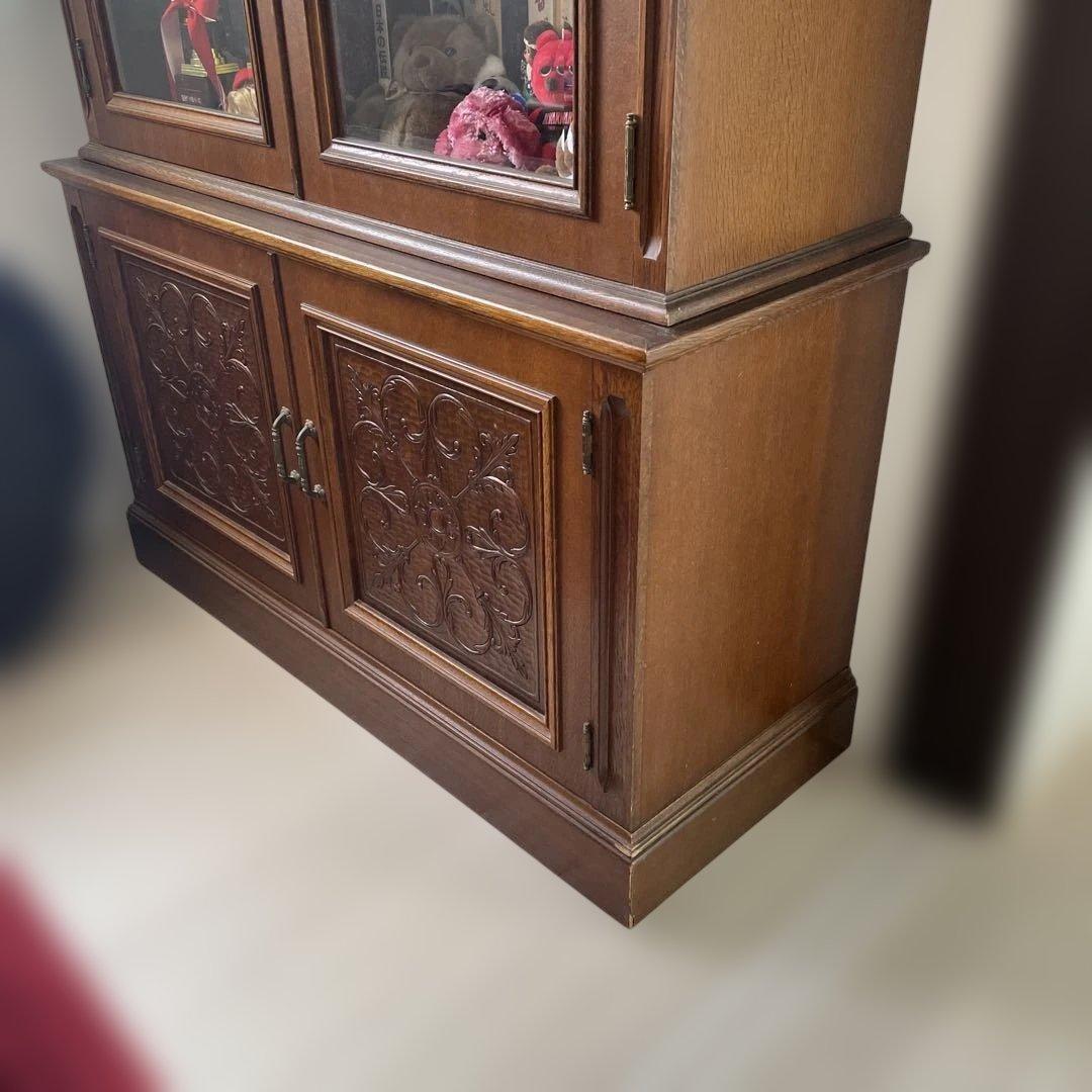 アンティーク　木製ガラス扉キャビネット　本棚　飾り棚　箪笥　書棚　昭和レトロ