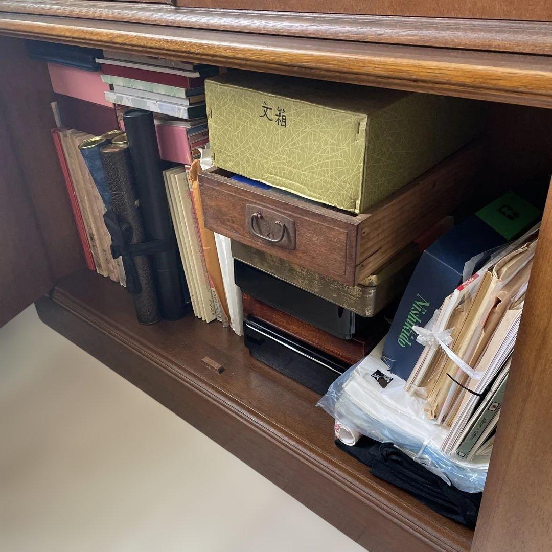 アンティーク　木製ガラス扉キャビネット　本棚　飾り棚　箪笥　書棚　昭和レトロ