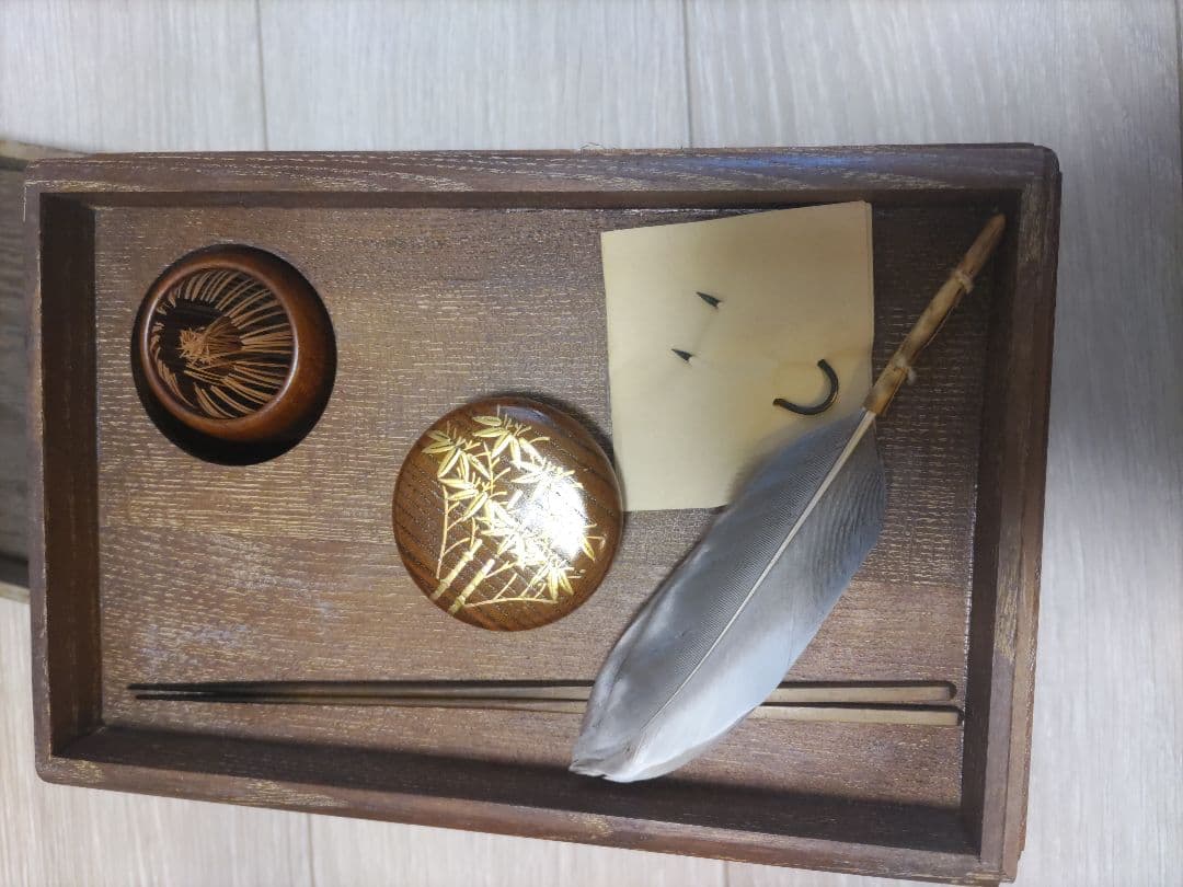 茶道具一式 木製茶箱 花柄茶碗付き