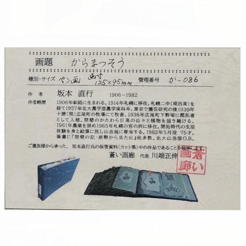 ☆坂本直行☆「 からまつそう 」ペン画　インチサイズ　未使用！
