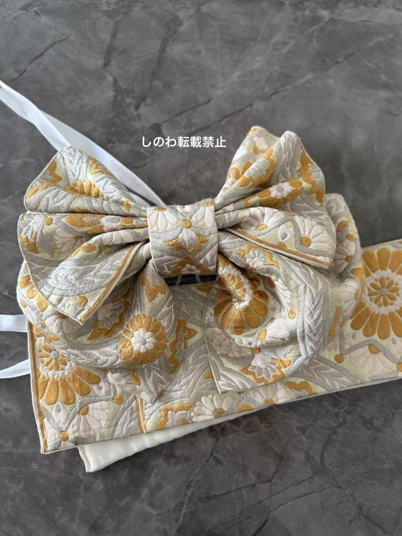 正絹　七五三作り2部式　シルバー×ゴールド　華文模様　5-7歳向け