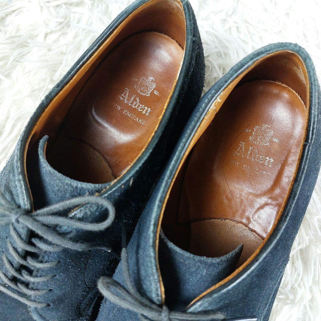 箱付き Alden モディファイドラスト スウェード プレーントゥ革靴 ネイビー