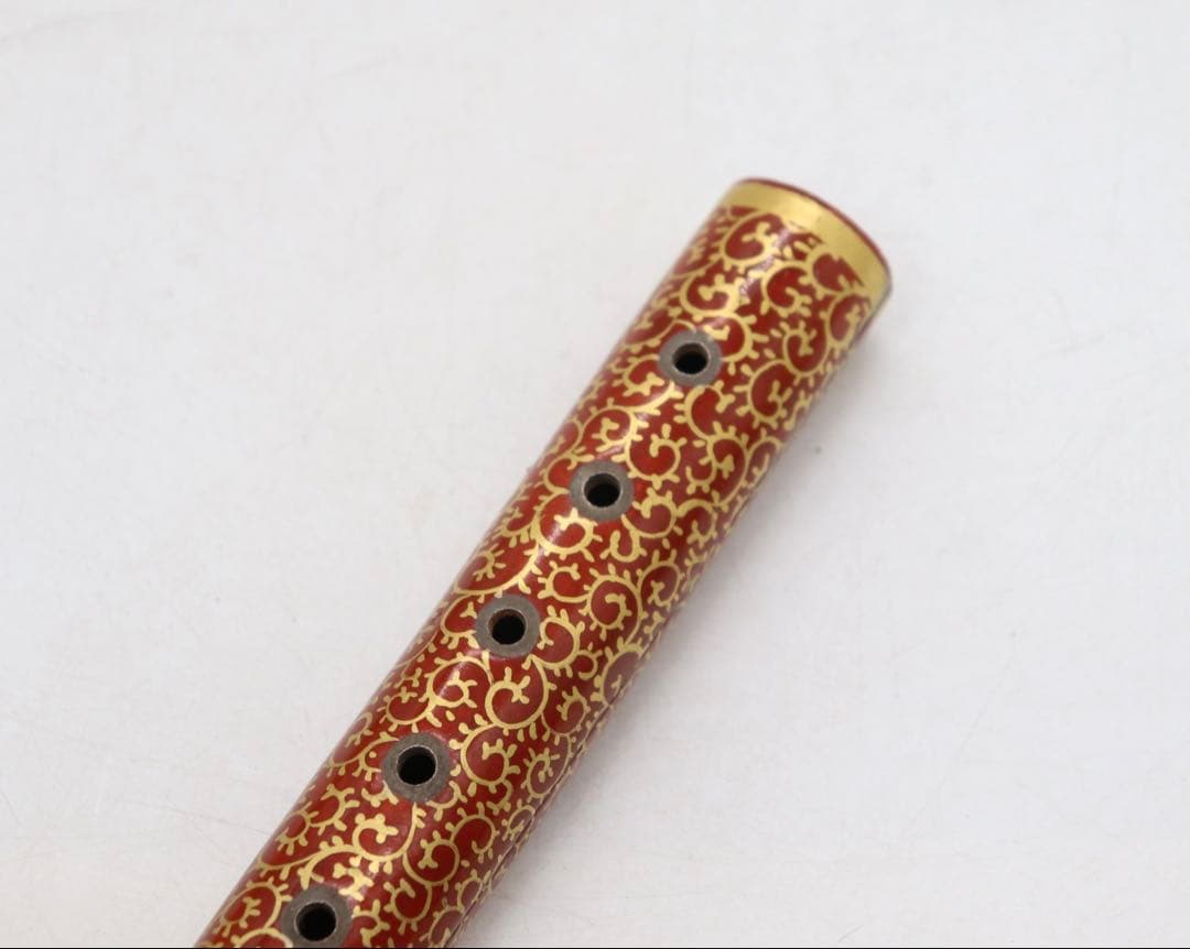 赤絵　金彩唐草紋　笛型お香立　在銘　木箱入　送料込み250618