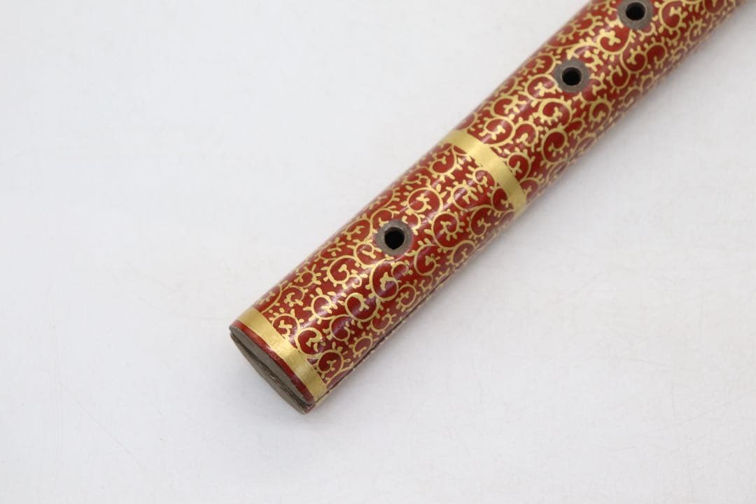 赤絵　金彩唐草紋　笛型お香立　在銘　木箱入　送料込み250618