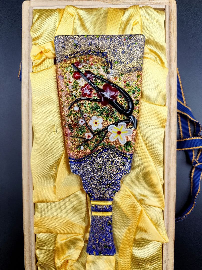 サイン有り☆超希少品☆黒木国昭 光琳 金彩象嵌 羽子板 ガラス工芸