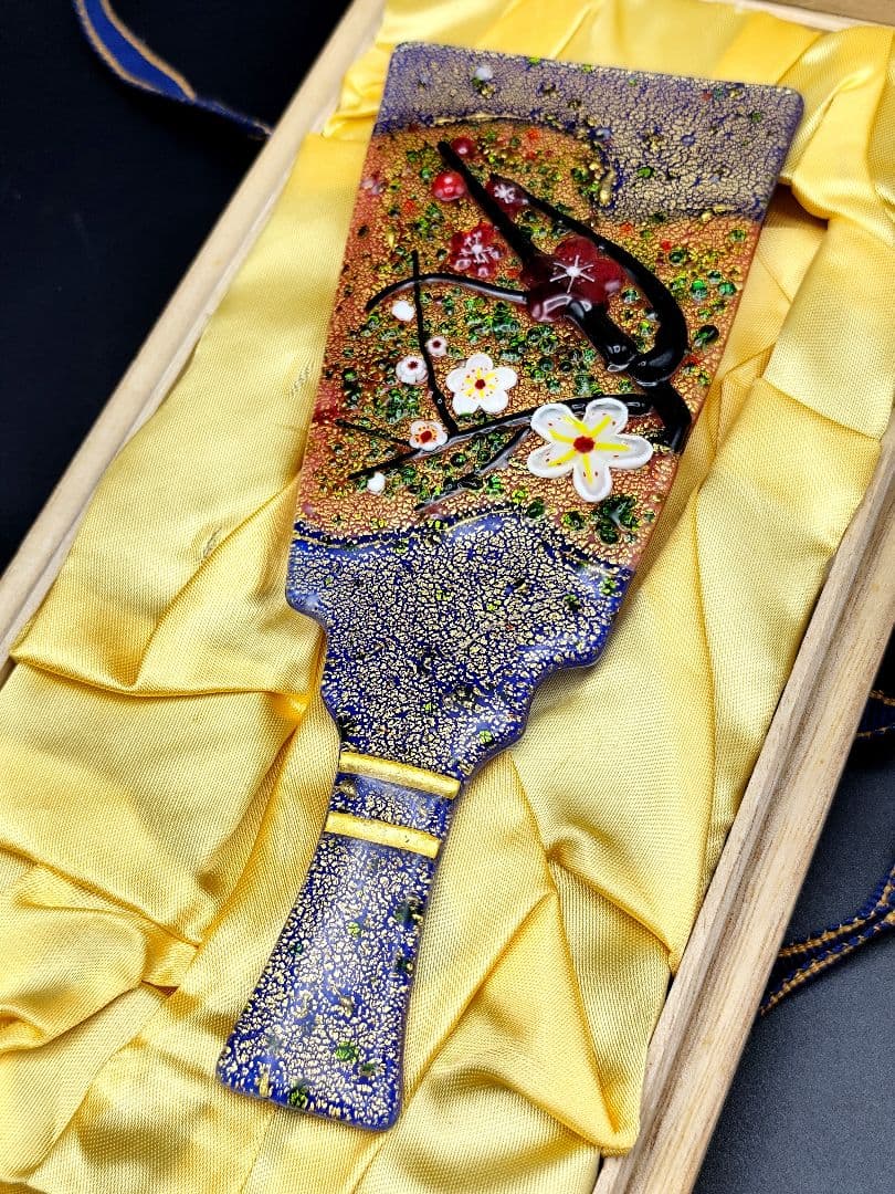 サイン有り☆超希少品☆黒木国昭 光琳 金彩象嵌 羽子板 ガラス工芸