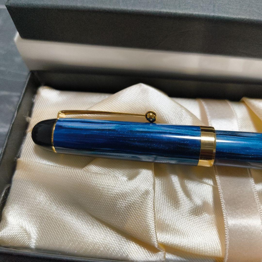 も*】様 大西製作所　セルロイド万年筆　ウッドライン　ブルー