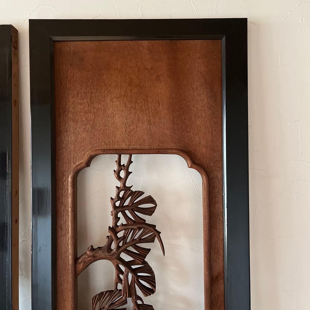 縁起の良い欄間　2枚セット　らんま　鶴　松