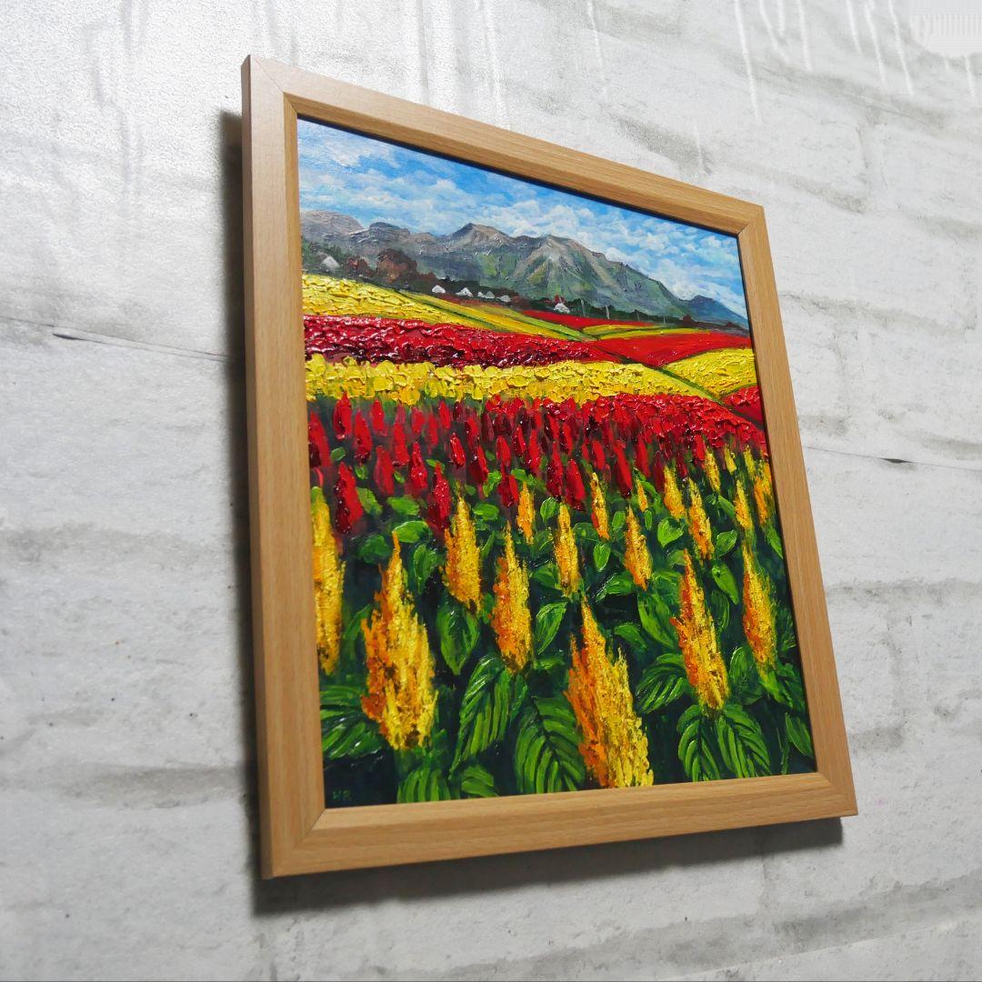 【秋日和のケイトウ】絵画 油彩 油彩画 絵 油絵