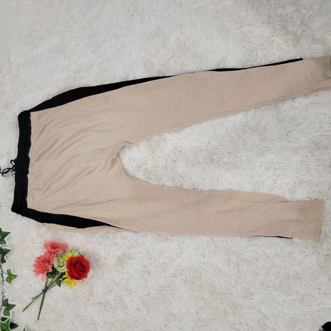 バルマン　ベージュ×ブラック　サルエル　ライン　ニット　パンツ　スウェット