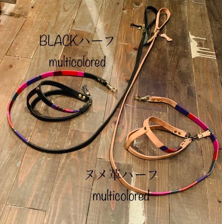 犬用　リード＆ハーネス　　ヌメ革ハーフマルチカラー