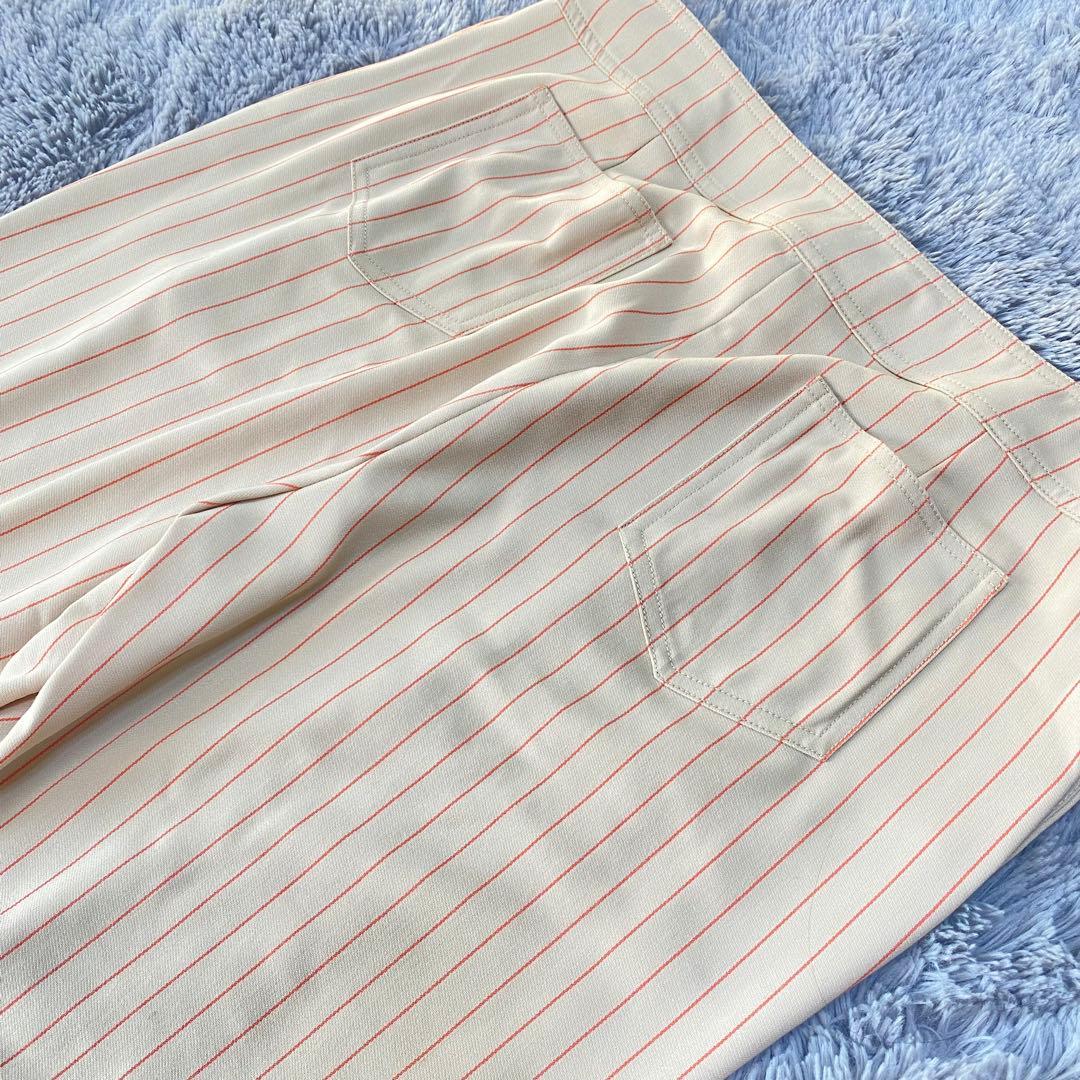 シャネル ココボタン 羊毛 サイズ42 ワイドパンツ オレンジストライプ