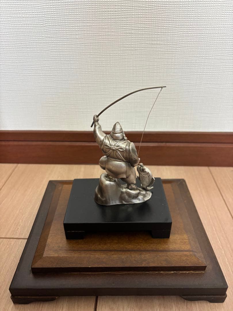 純銀製 恵比寿様 置物 ガラスケース・共箱付 縁起物 七福神