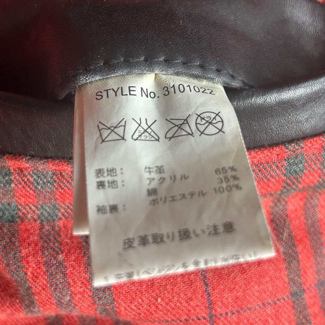 ショット トラッカージャケット レザージャケット シングル 牛革 チェック M