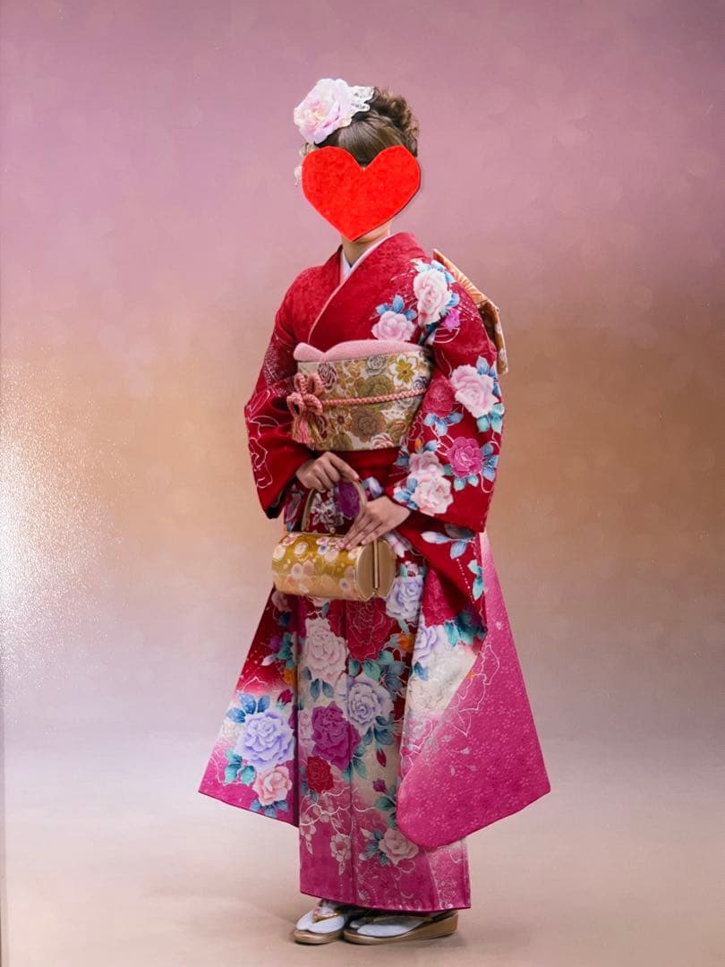 華やかな赤い振袖と小物フルセット