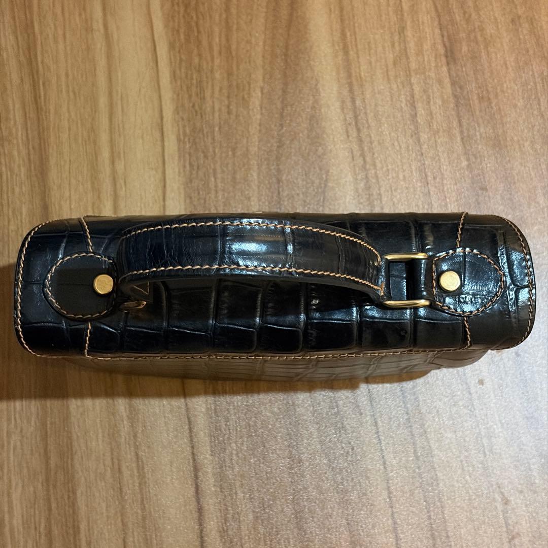 美品 BALLY ハンドバッグ クロコ 型押し Bロゴ レザー ブラック 伊製