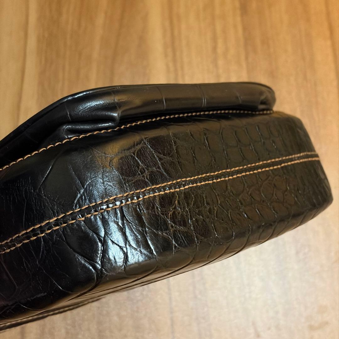 美品 BALLY ハンドバッグ クロコ 型押し Bロゴ レザー ブラック 伊製