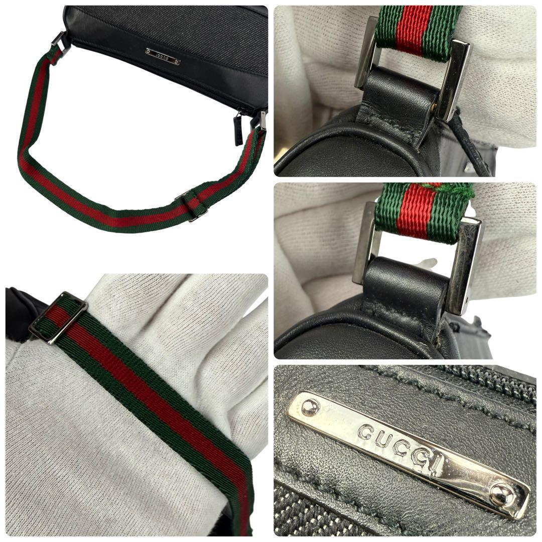 【極美品】グッチ シェリーライン アクセサリーポーチ レザー ロゴプレート 黒