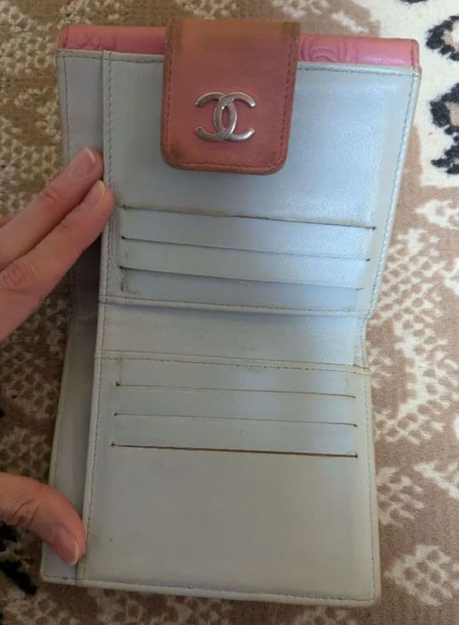 シャネル CHANEL 二つ折り 財布 アイコンライン ピンク シルバー