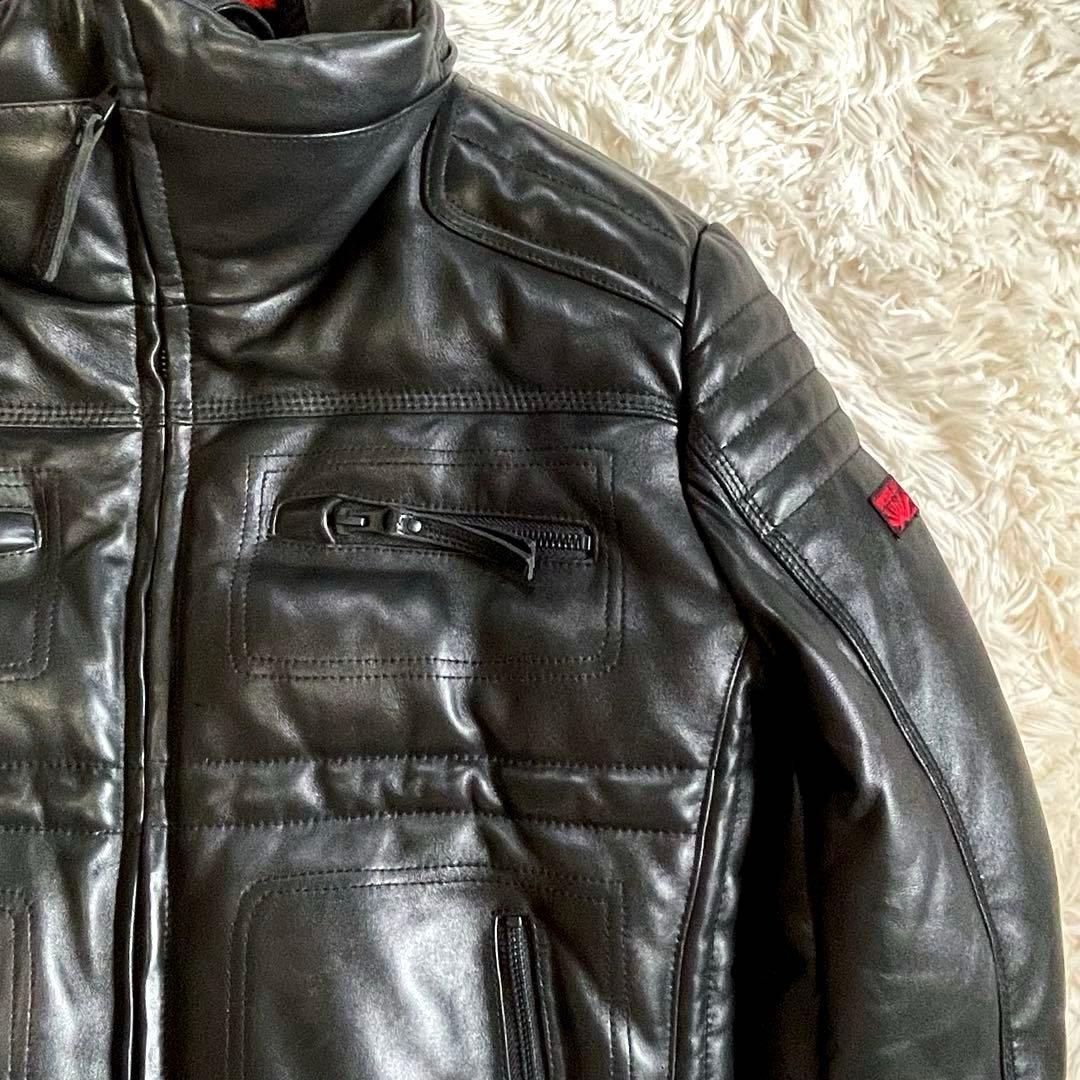 極美品▪️ユニオンジャップ ラム レザー ダウンジャケット ライダース M リブ付