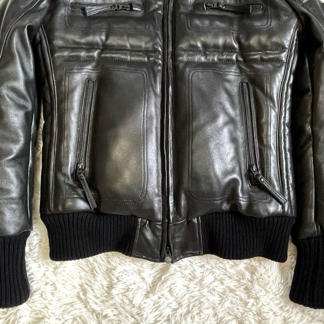 極美品▪️ユニオンジャップ ラム レザー ダウンジャケット ライダース M リブ付