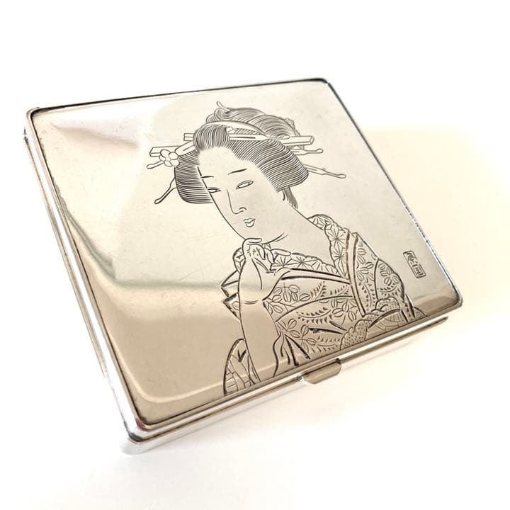純銀　浮世絵美人画文様　小箱　SILVER970