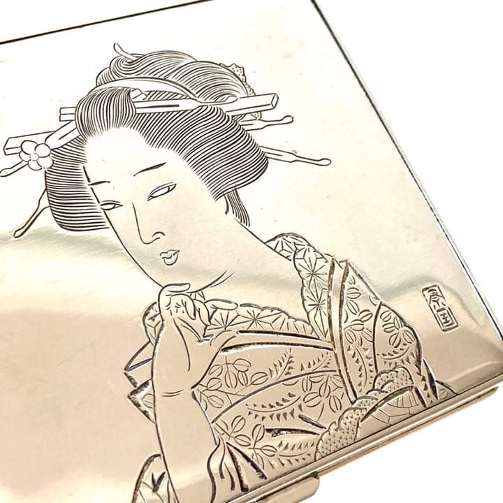 純銀　浮世絵美人画文様　小箱　SILVER970