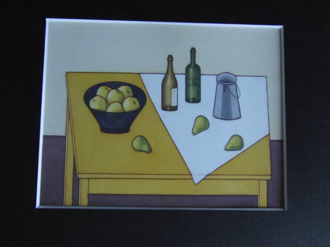 笠井誠一、【ボトルのある卓上静物】、希少な額装用画集より