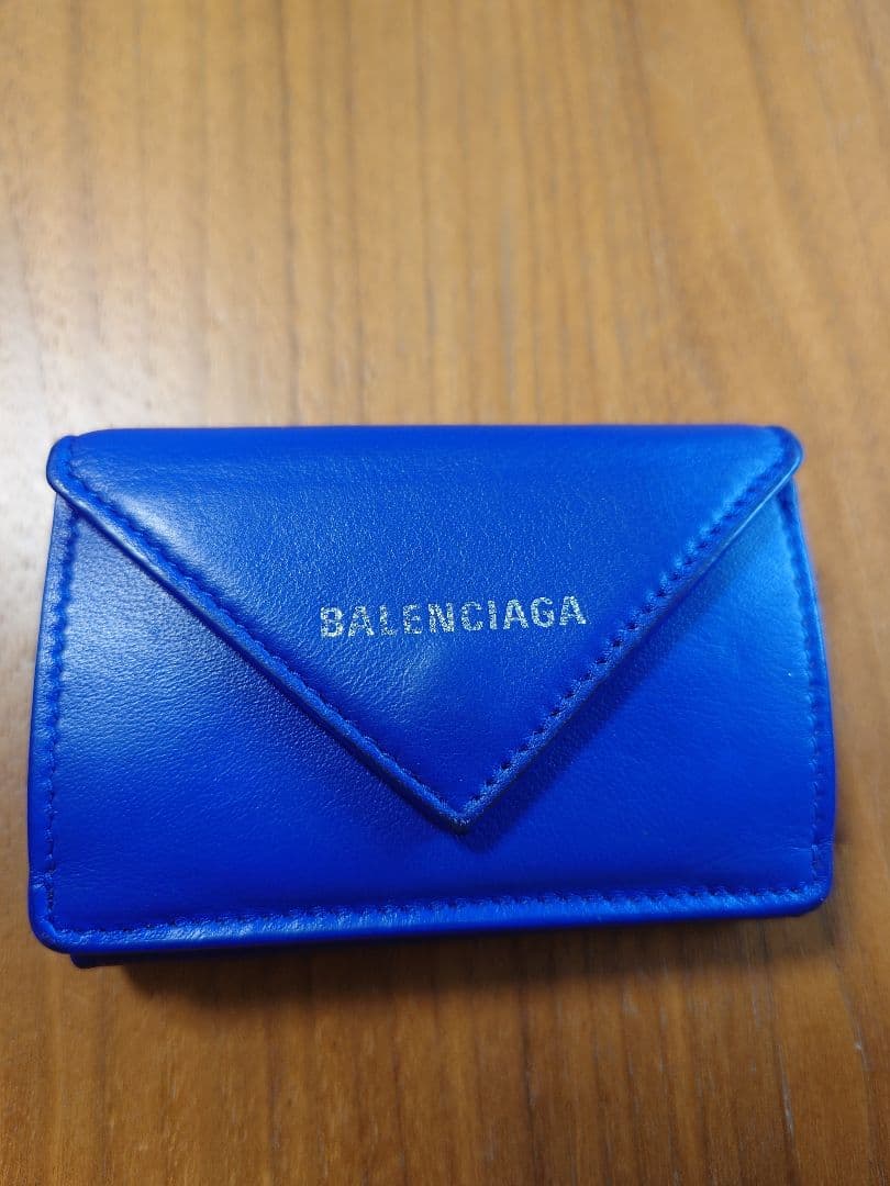 BALENCIAGA 三つ折り財布 青 保存袋付き