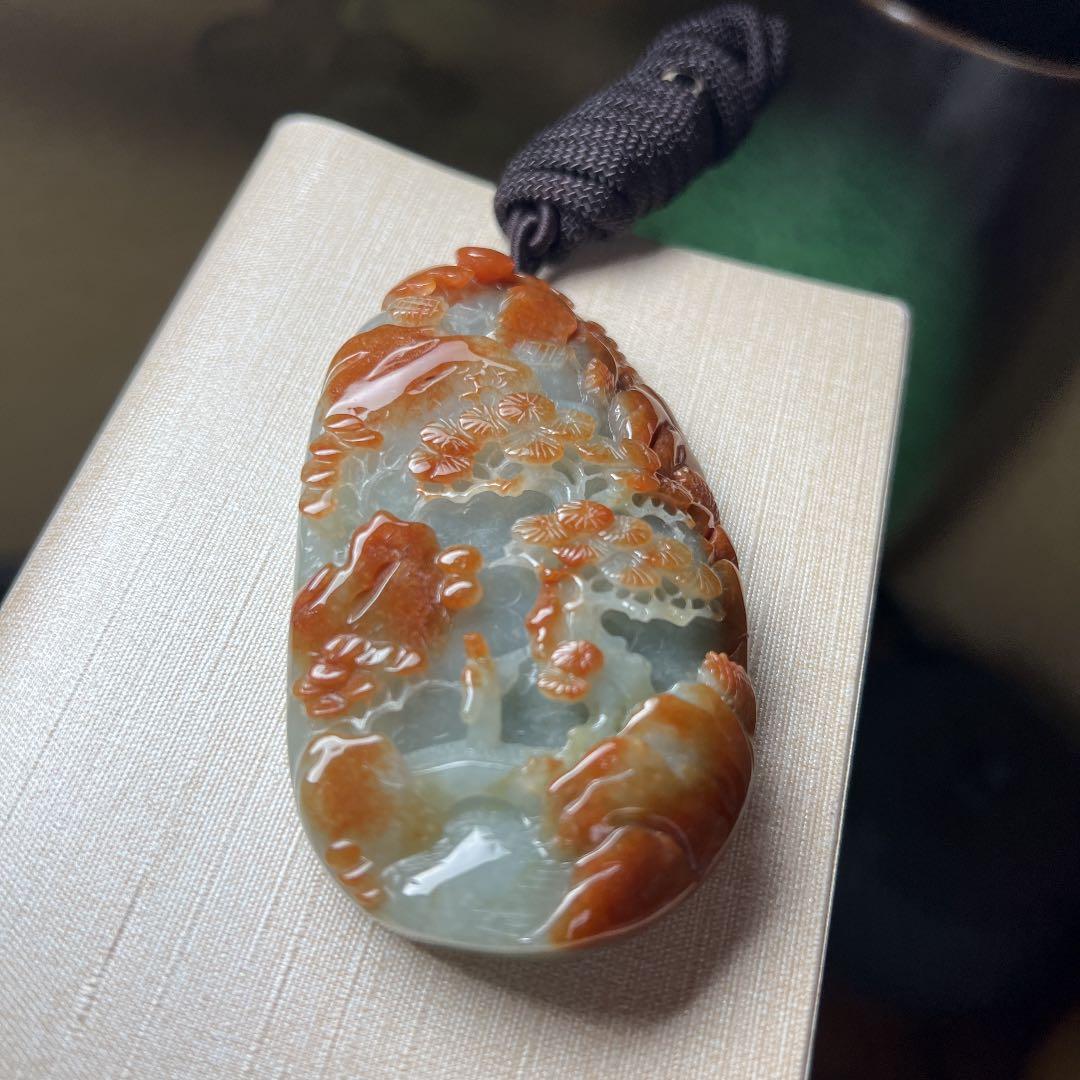 本翡翠　レア大きい開運天然山水風景画