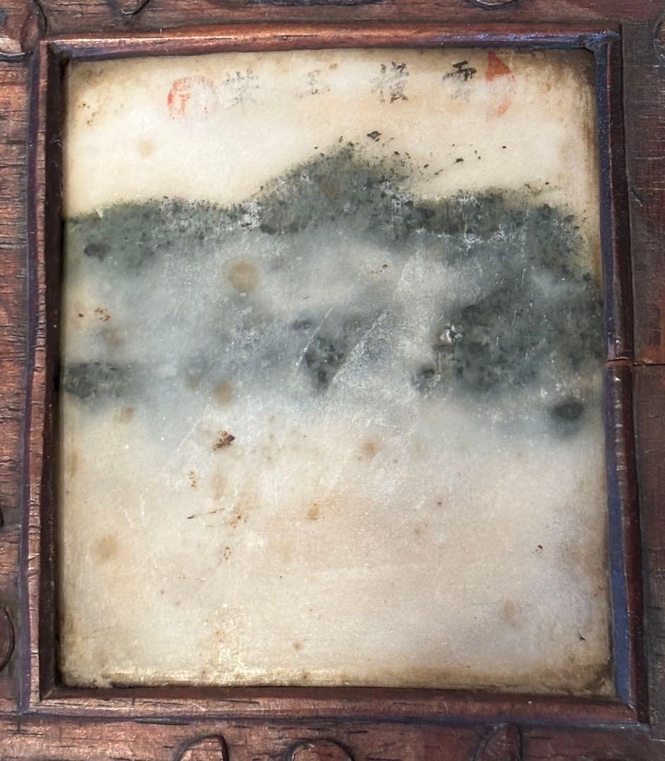 時代　大理石　中国工芸品　山水　漢詩