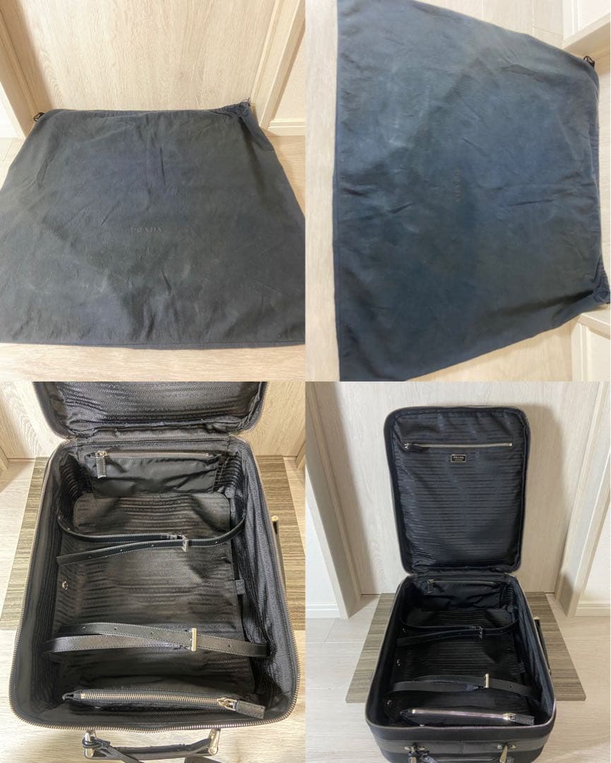 PRADA スーツケース　キャリーケース　ナイロン　レザー　三角ロゴプレート　黒