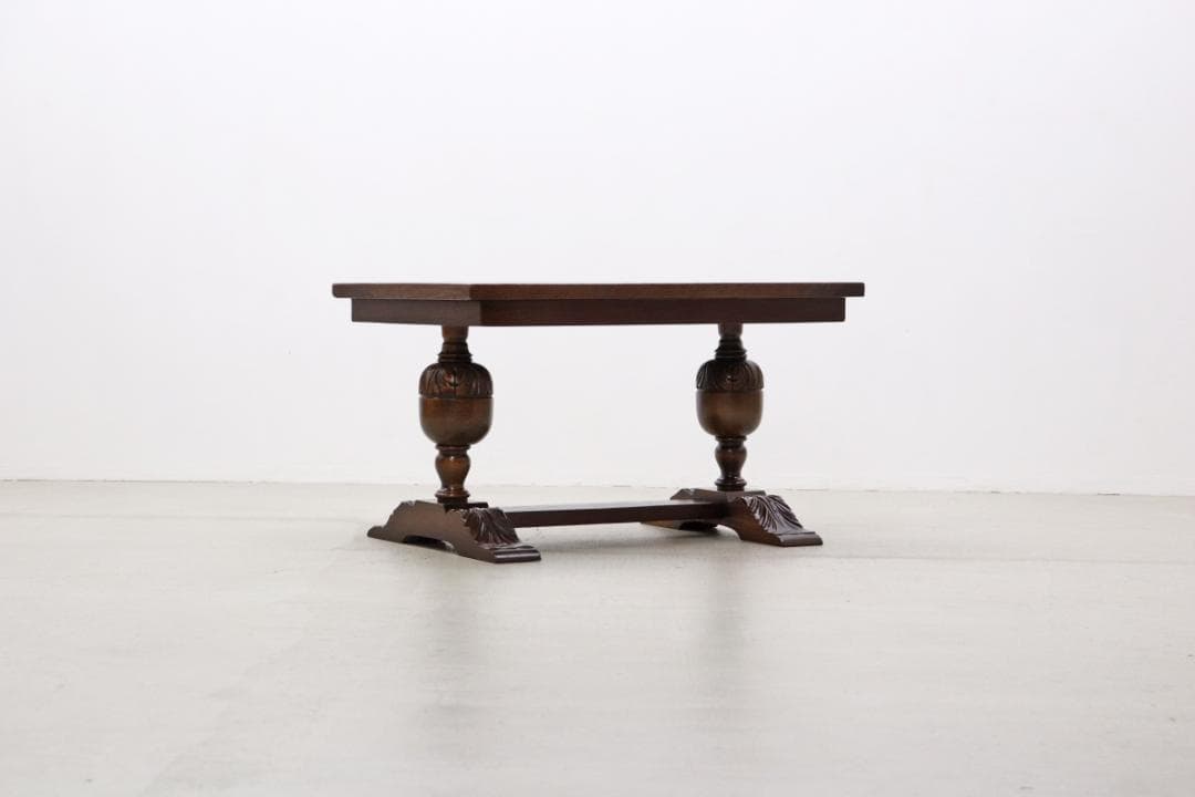 英国 イギリス ヴィンテージ オーク材 本革 センターテーブル クラシカル