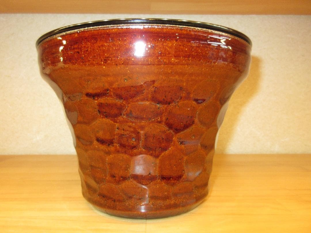 送料込【逢絢亭】茶道具 水指 京焼 飴釉 裏千家好写 末広水指 栄昌作 共箱入り