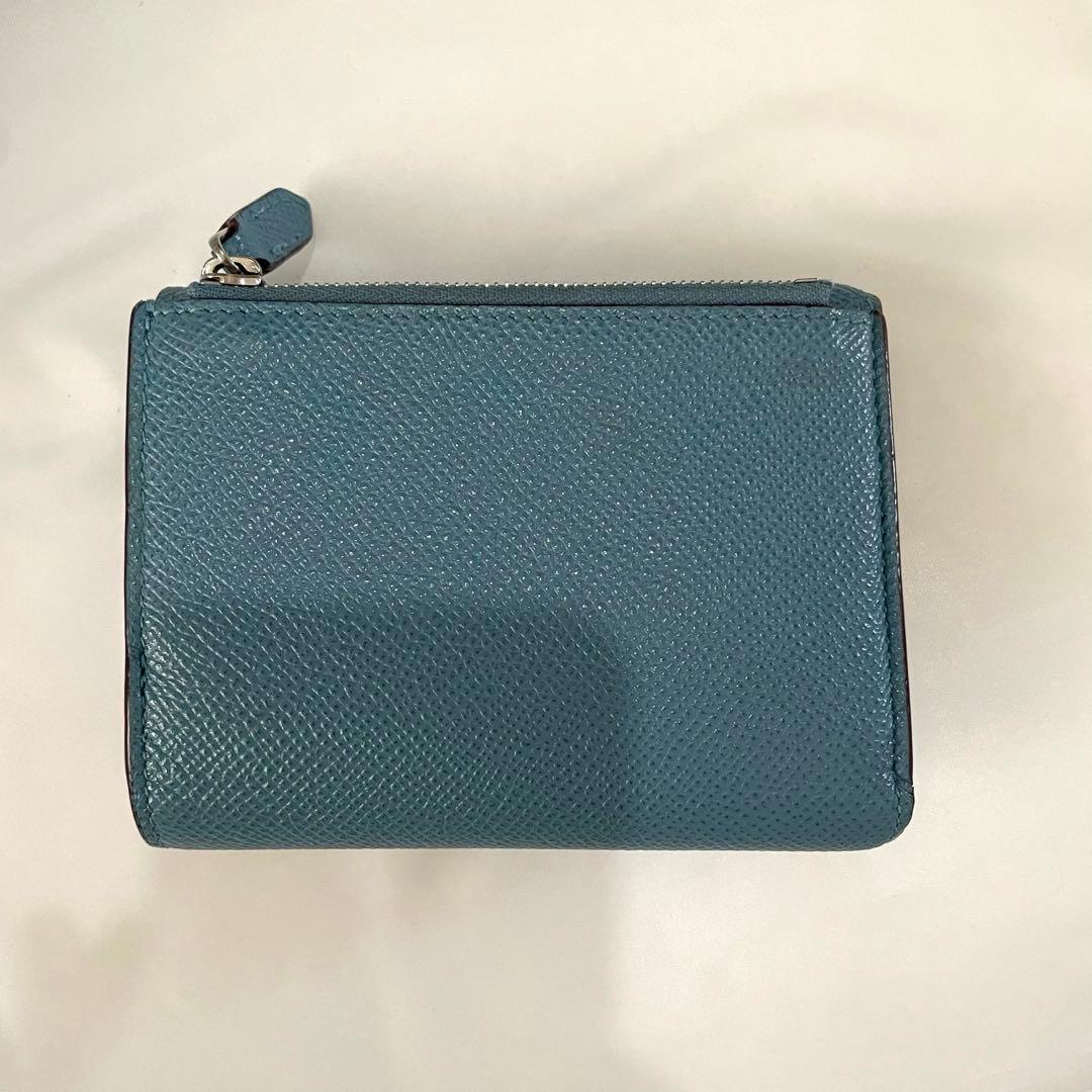 【未使用級】ブルガリ 三つ折り 財布 ロゴ サークル レザー 水色 ボルドー