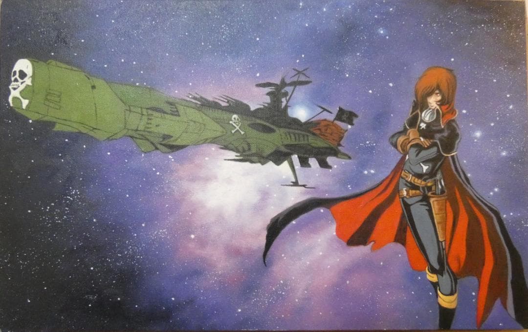 油絵　額付き　松本零士　M10 【　風景、人物　】手描き