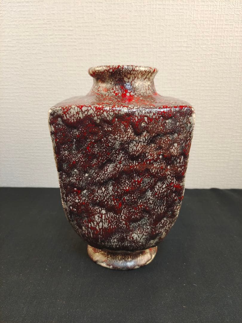 箕面焼　松田箕山　四方花瓶　花器　花生　茶道　茶道具　陶芸　 古美術品　共箱